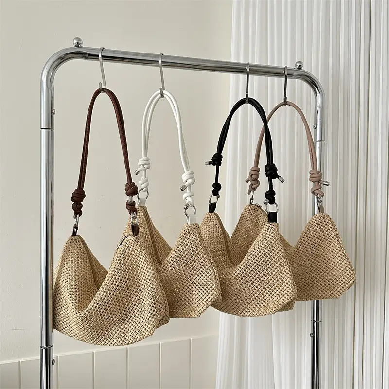 Women Woven Straw Shoulder Bag Mori Style Summer - Image 5