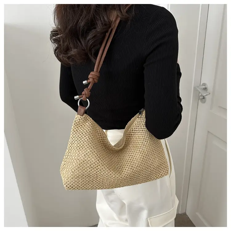 Women Woven Straw Shoulder Bag Mori Style Summer — feature 10