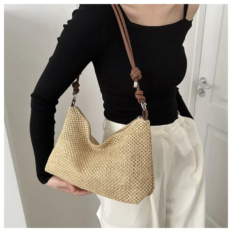 Women Woven Straw Shoulder Bag Mori Style Summer — feature 11