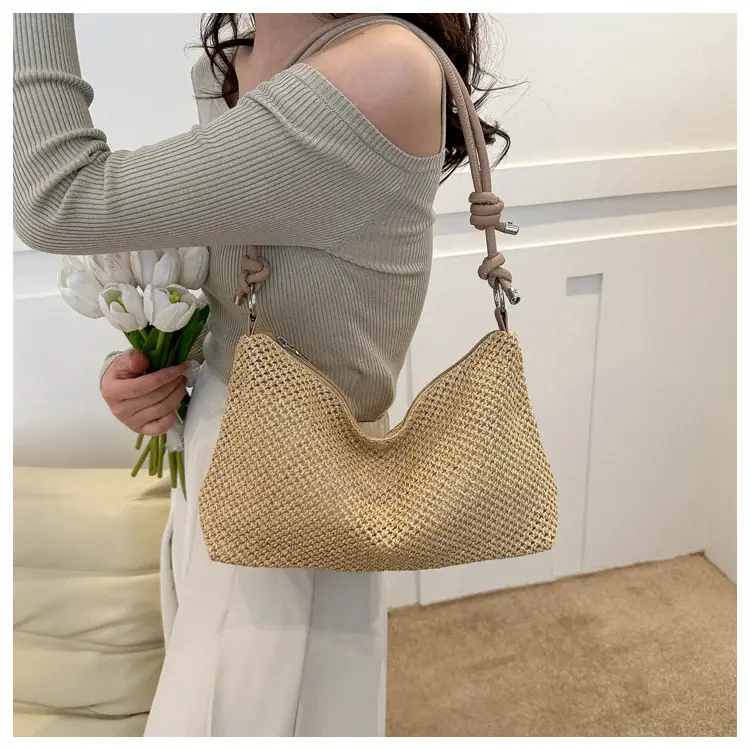 Women Woven Straw Shoulder Bag Mori Style Summer — feature 14