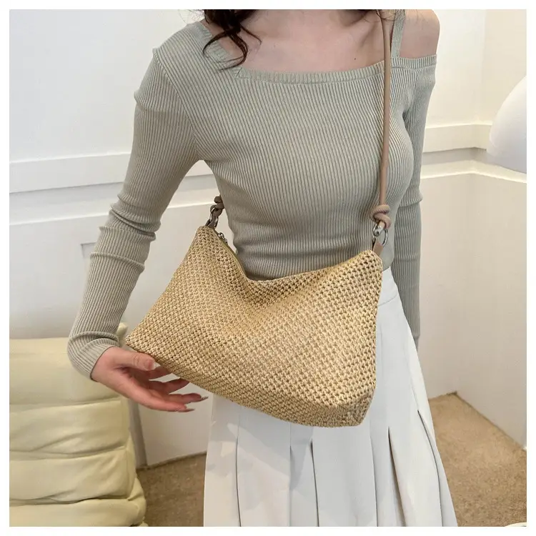 Women Woven Straw Shoulder Bag Mori Style Summer — feature 15