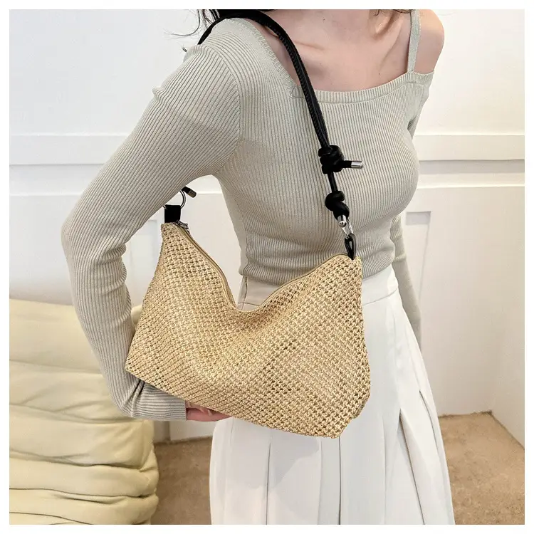 Women Woven Straw Shoulder Bag Mori Style Summer — feature 17