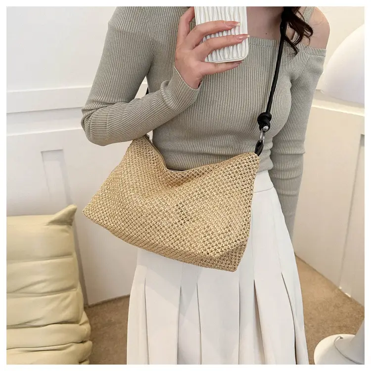 Women Woven Straw Shoulder Bag Mori Style Summer — feature 19