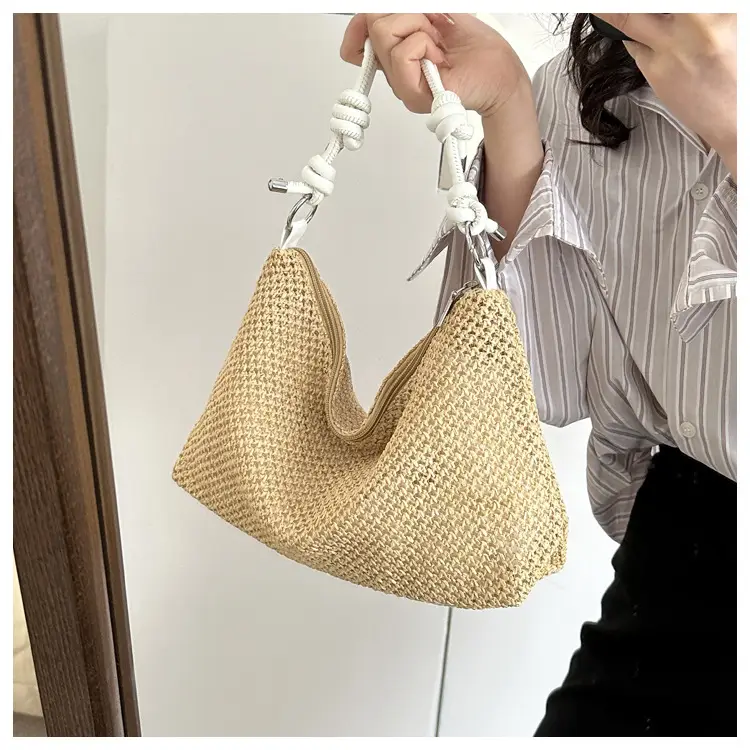 Women Woven Straw Shoulder Bag Mori Style Summer — feature 2