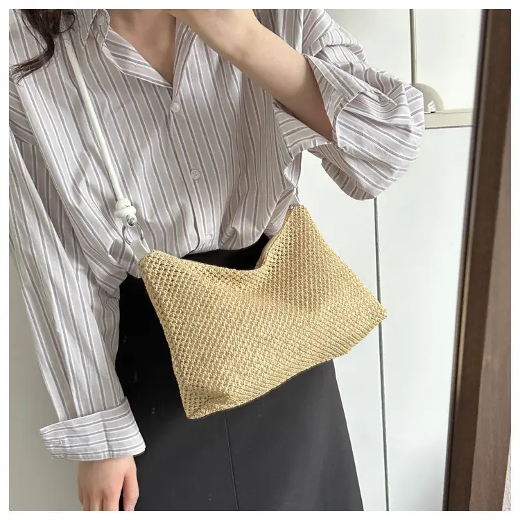 Women Woven Straw Shoulder Bag Mori Style Summer — feature 22