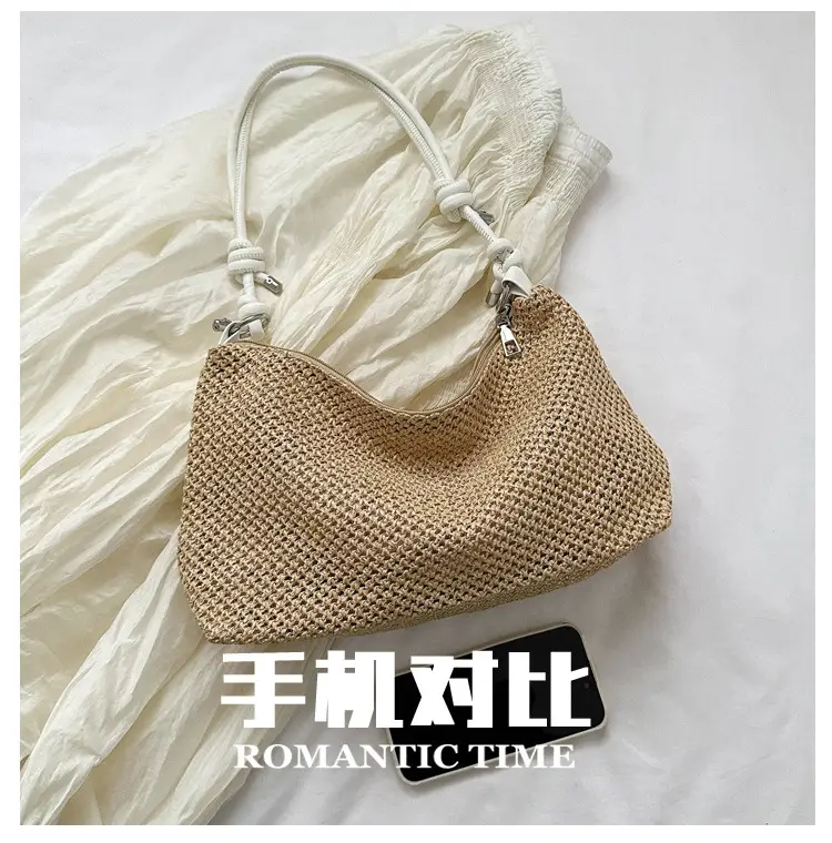 Women Woven Straw Shoulder Bag Mori Style Summer — feature 5