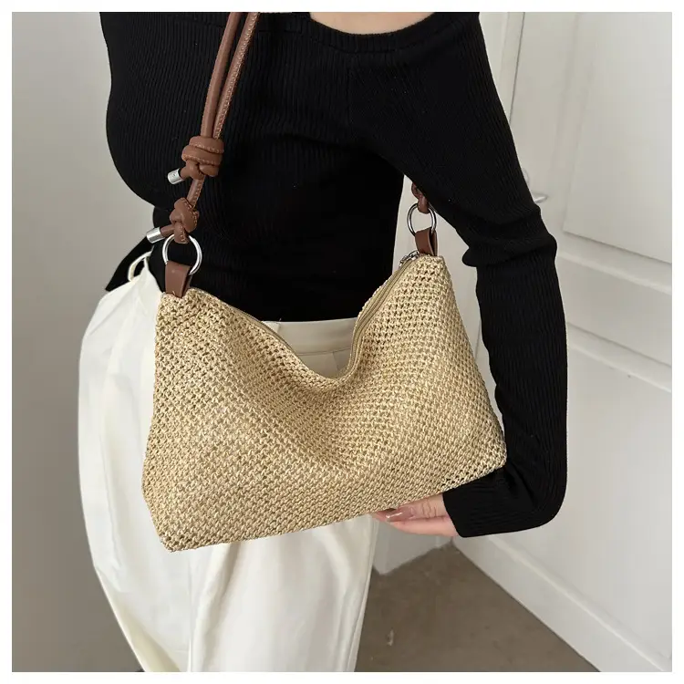 Women Woven Straw Shoulder Bag Mori Style Summer — feature 9