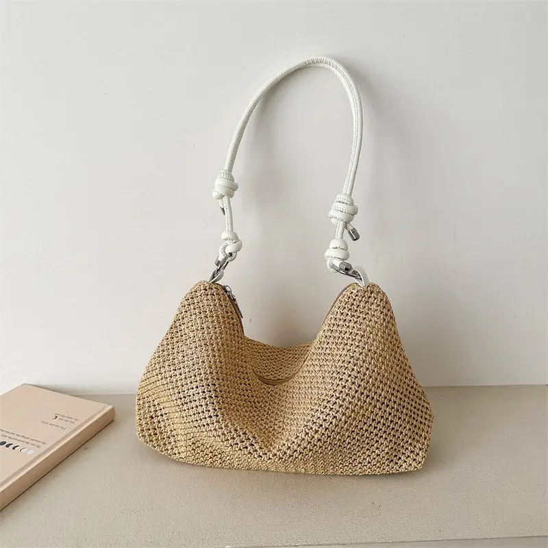 Women Woven Straw Shoulder Bag Mori Style Summer - Image 4