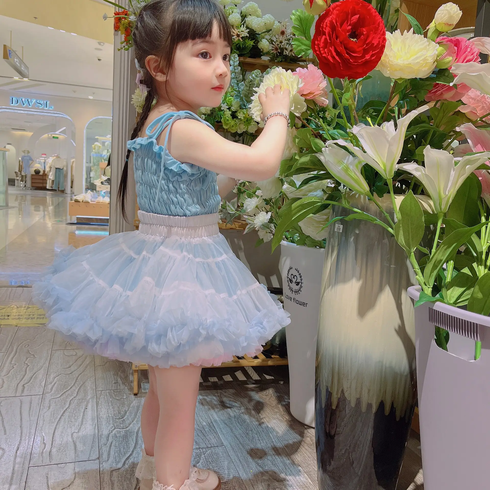 Blue Light Blue Knit Camisole Top for Girls — feature 22
