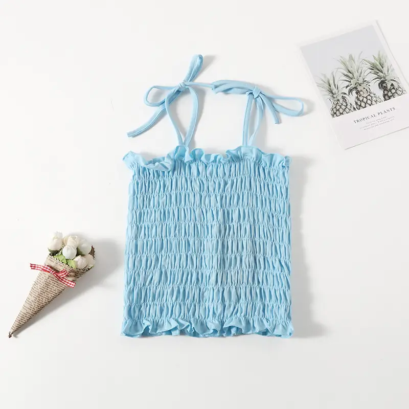 Blue Light Blue Knit Camisole Top for Girls — feature 31