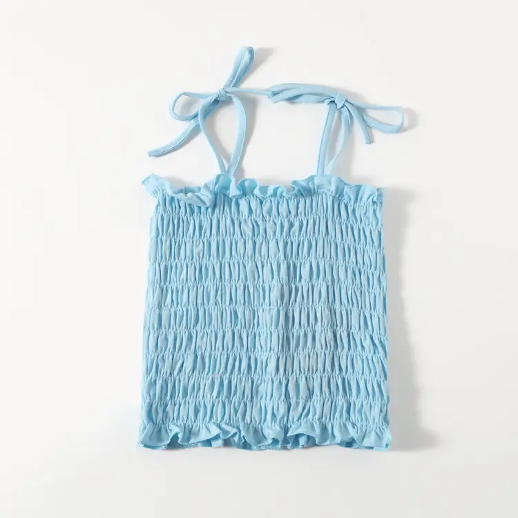 Blue Light Blue Knit Camisole Top for Girls - Image 5