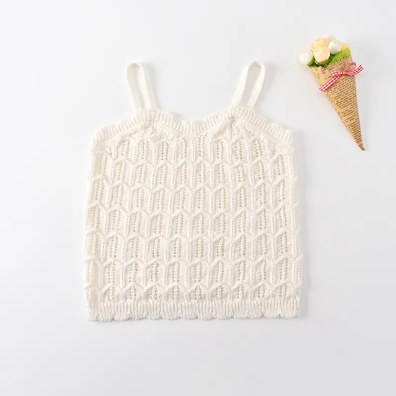 Blue Light Blue Knit Camisole Top for Girls - Image 2