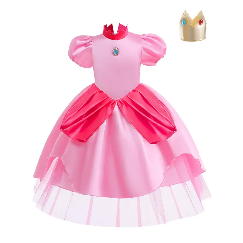 Children's Super Mary Mario Game Dress Pink Princess Peach - Image 7
