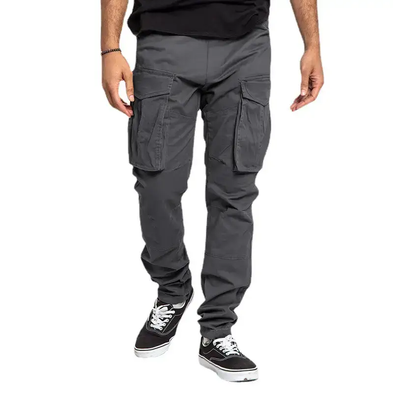 2023 Men Grey Cargo Trousers with Multi-Pockets - Image 10
