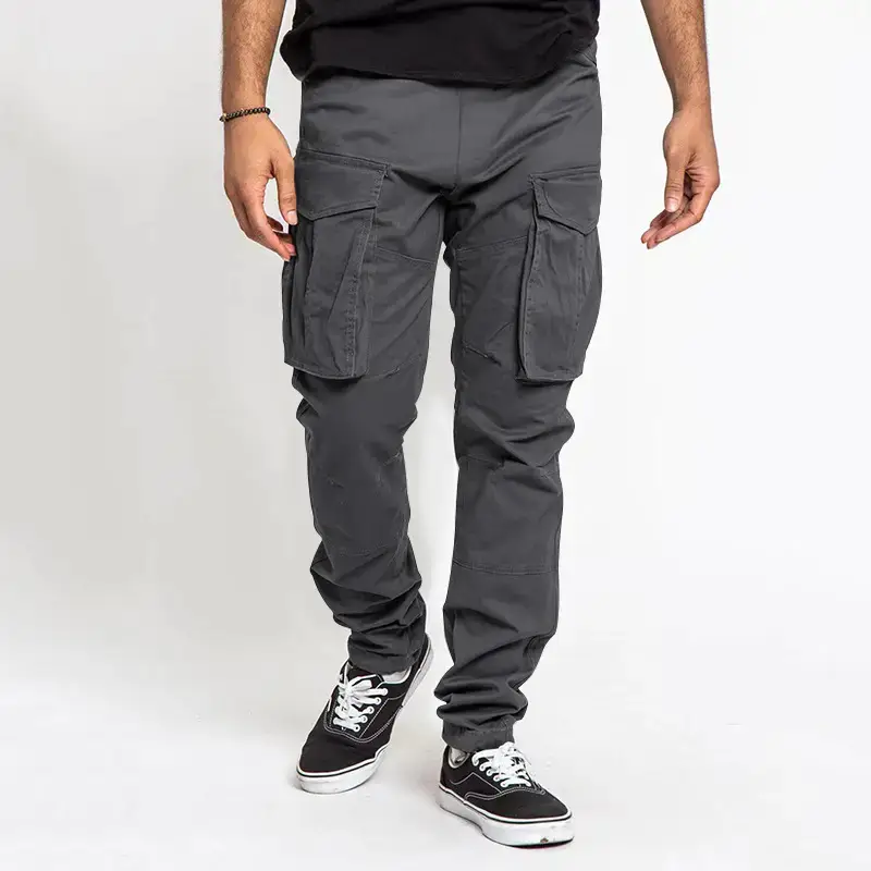 2023 Men Grey Cargo Trousers with Multi-Pockets - Image 5