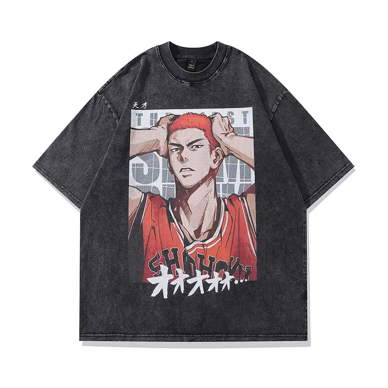 Harajuku Street Cartoon T-Shirt for Men Women Black Graphic Print