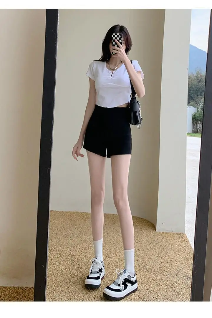 Women Black High Waist Shorts 2024 Spring Summer — feature 16