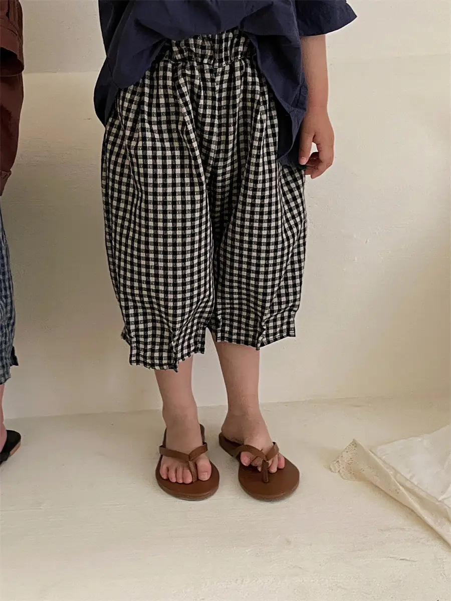 Jiaye 2024 Cotton Linen Plaid Capri Pants for Boys Girls - Image 3