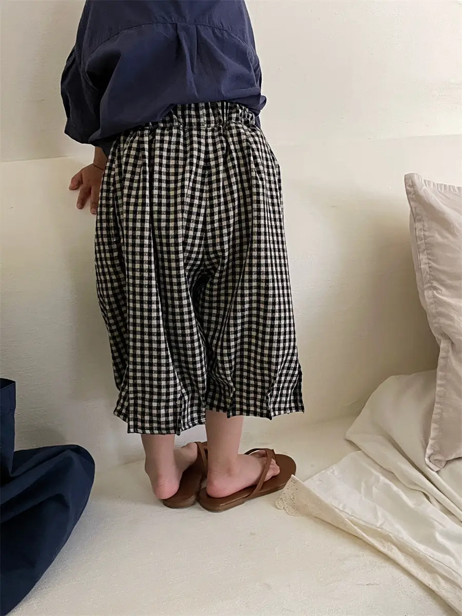 Jiaye 2024 Cotton Linen Plaid Capri Pants for Boys Girls - Image 4