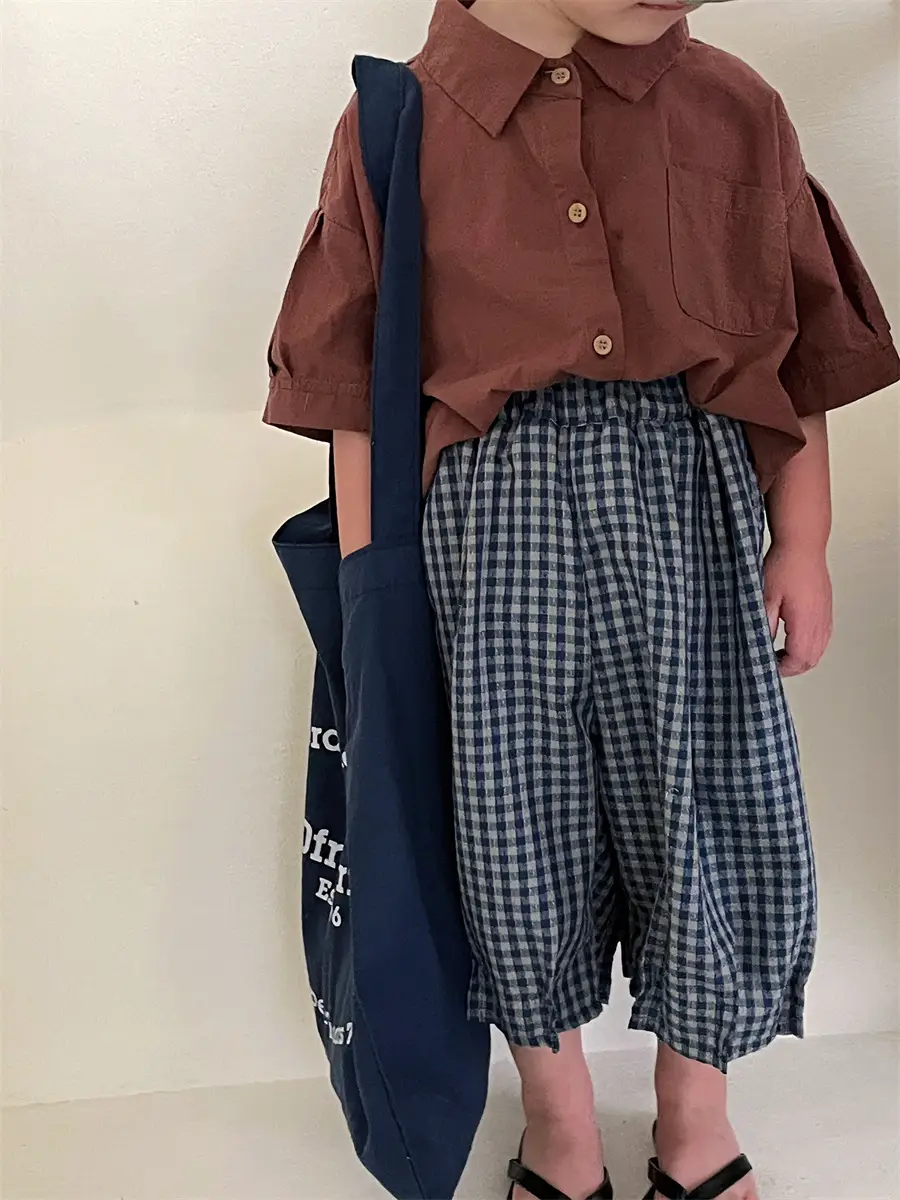 Jiaye 2024 Cotton Linen Plaid Capri Pants for Boys Girls - Image 2