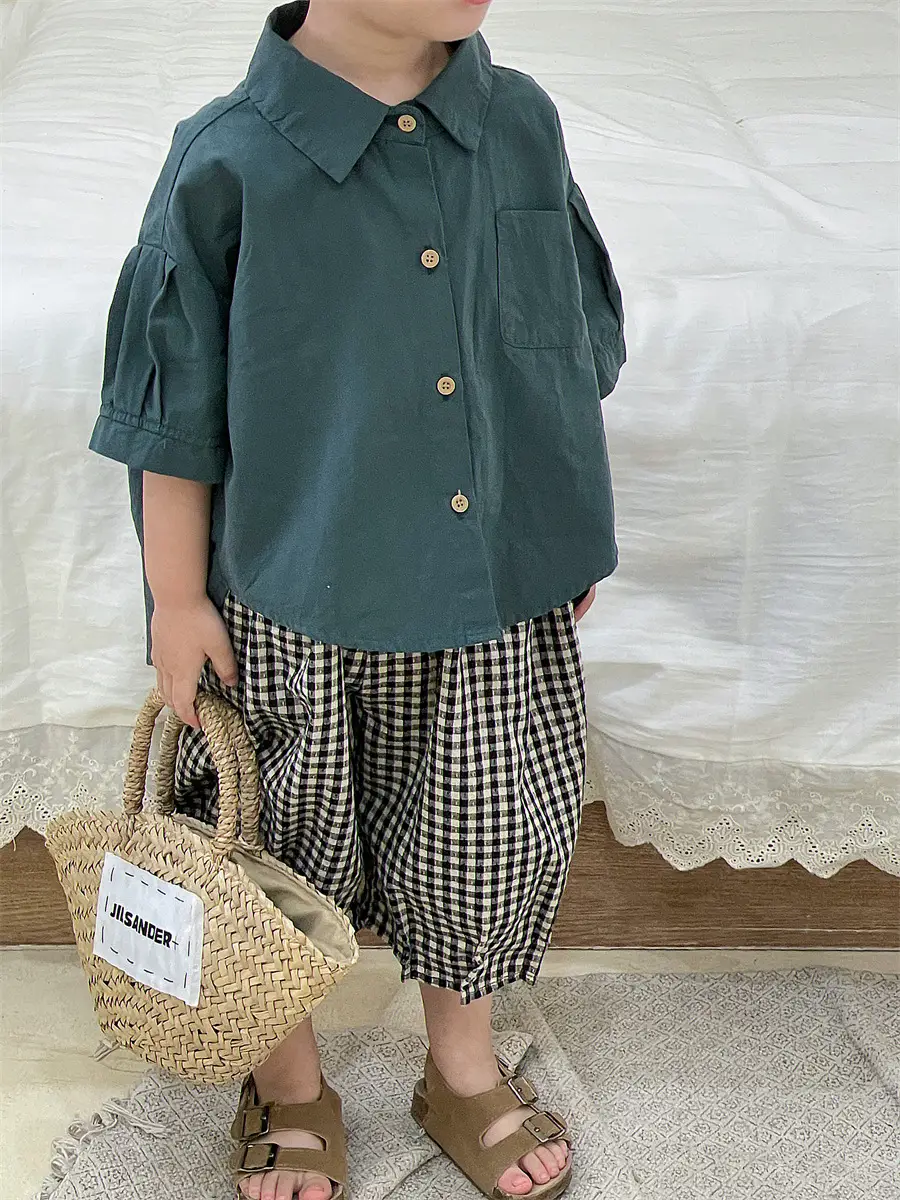 Jiaye 2024 Cotton Linen Plaid Capri Pants for Boys Girls — feature 10