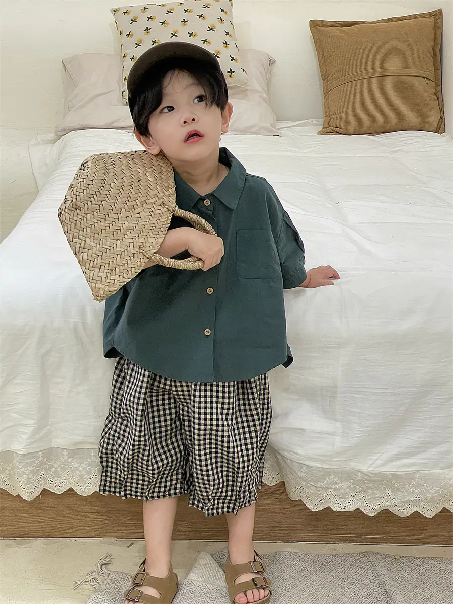 Jiaye 2024 Cotton Linen Plaid Capri Pants for Boys Girls — feature 11
