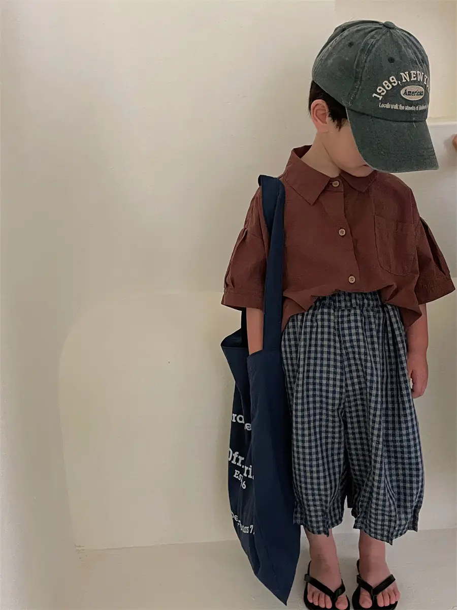Jiaye 2024 Cotton Linen Plaid Capri Pants for Boys Girls — feature 12