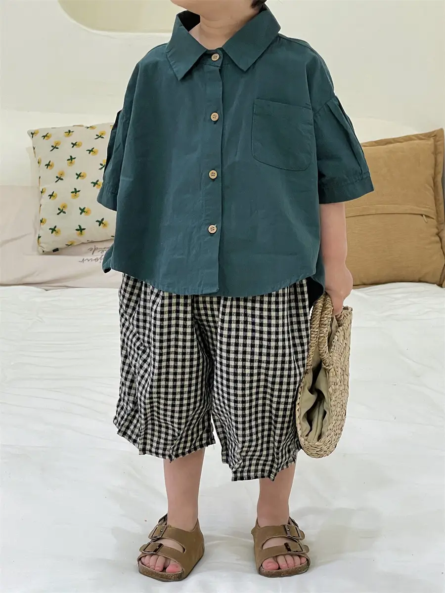 Jiaye 2024 Cotton Linen Plaid Capri Pants for Boys Girls — feature 14