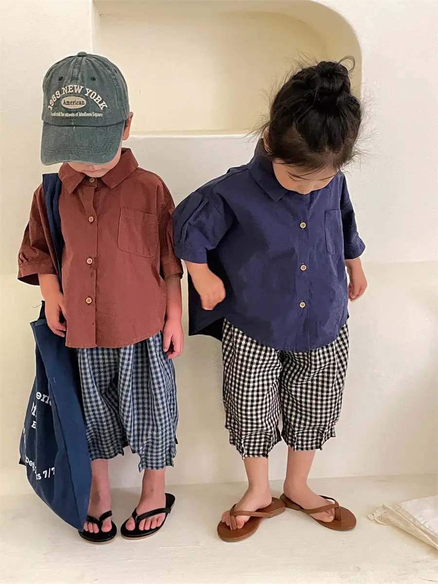 Jiaye 2024 Cotton Linen Plaid Capri Pants for Boys Girls — feature 6