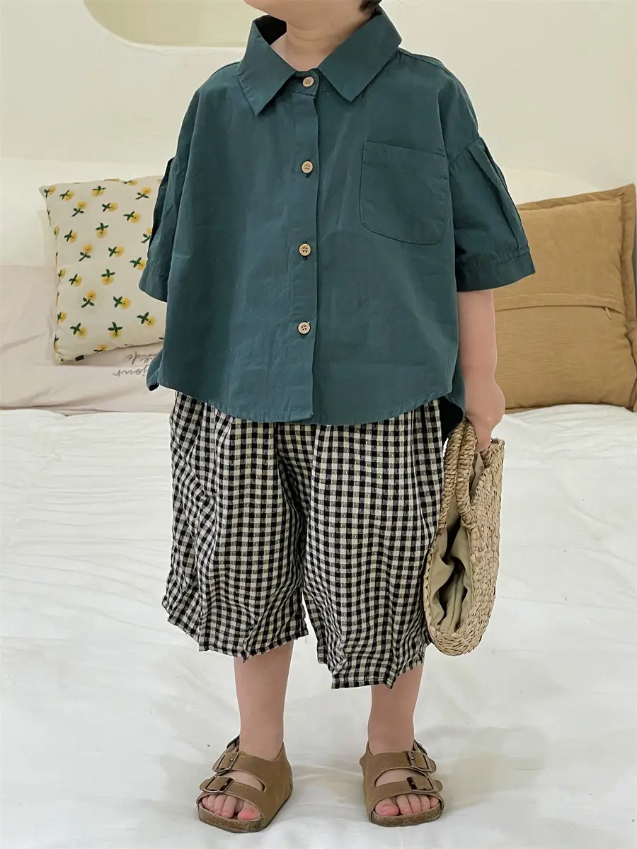 Jiaye 2024 Cotton Linen Plaid Capri Pants for Boys Girls — feature 8