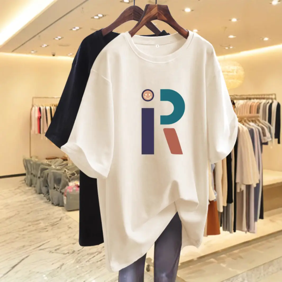 Heavy European Loose plus size Short-sleeved Cotton T-shirt Women's 2025 Summer New Shoulder Slimming T-shirt Top Ins