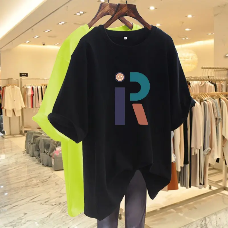 Heavy European Loose plus size Short-sleeved Cotton T-shirt Women's 2025 Summer New Shoulder Slimming T-shirt Top Ins