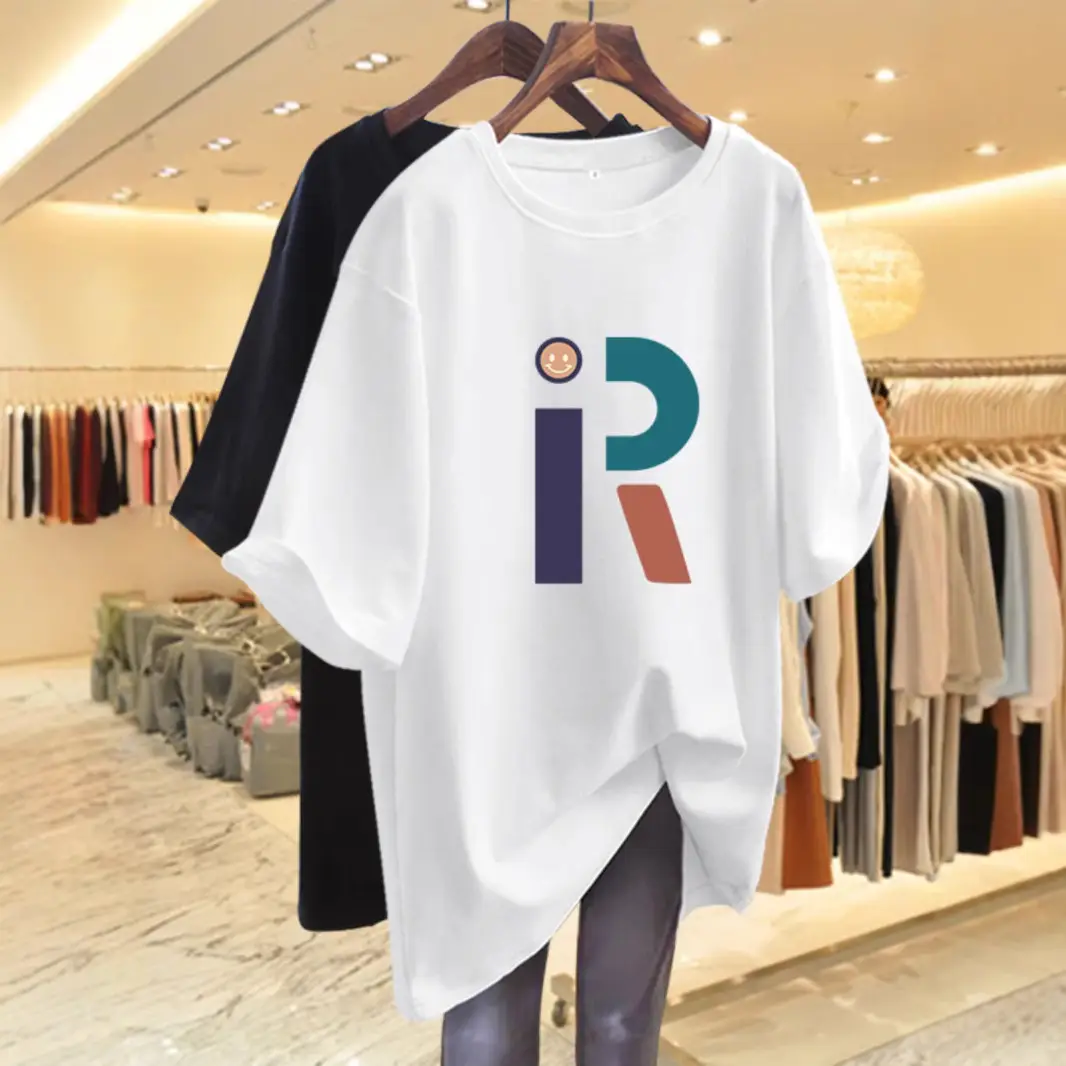 Heavy European Loose plus size Short-sleeved Cotton T-shirt Women's 2025 Summer New Shoulder Slimming T-shirt Top Ins