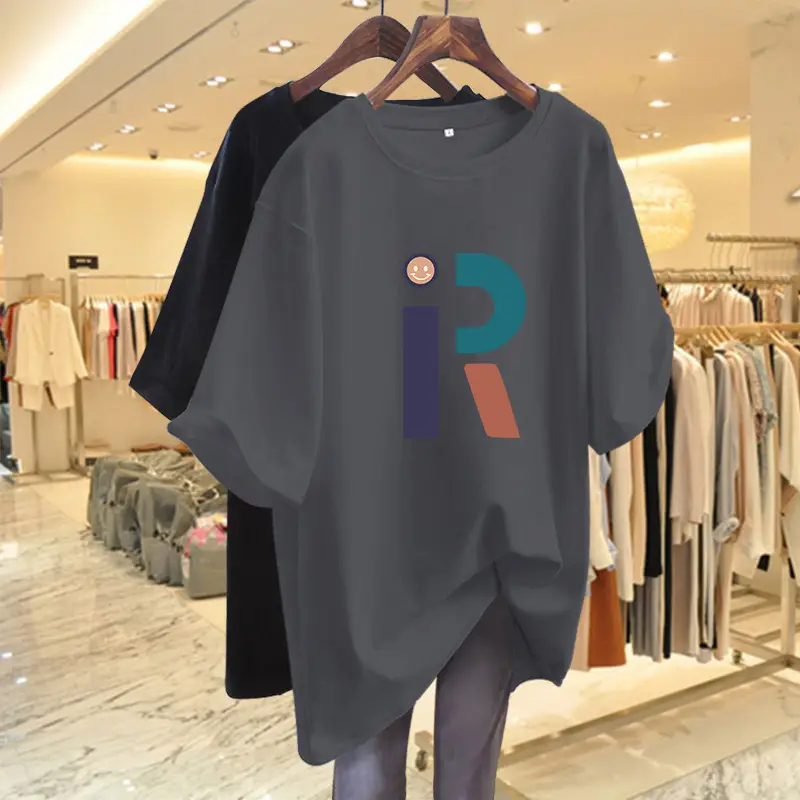 Heavy European Loose plus size Short-sleeved Cotton T-shirt Women's 2025 Summer New Shoulder Slimming T-shirt Top Ins