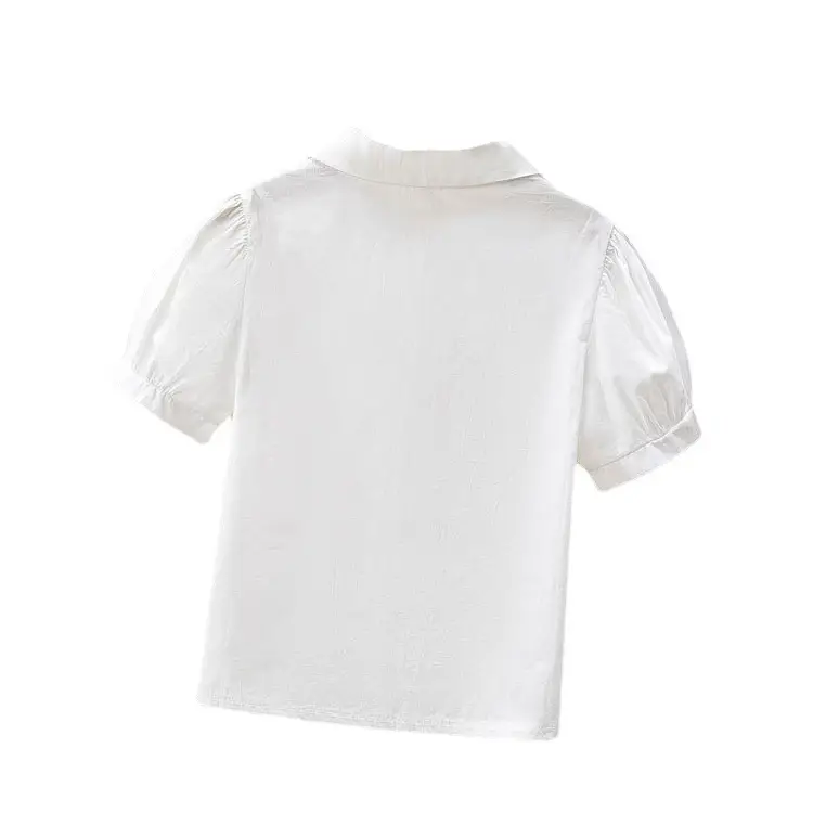 Girls White Collar Shirt Short Sleeve Cotton Summer Wear