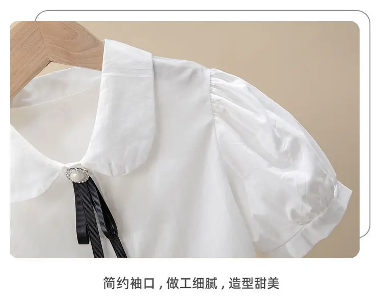 Girls White Collar Shirt Short Sleeve Cotton Summer Wear — feature 10
