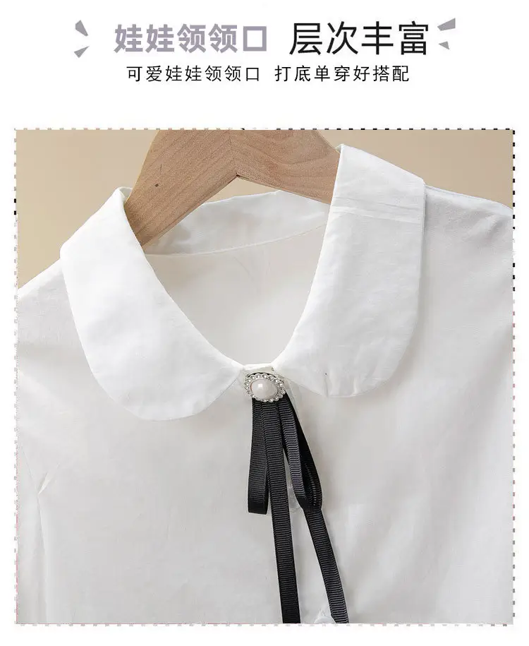 Girls White Collar Shirt Short Sleeve Cotton Summer Wear — feature 5