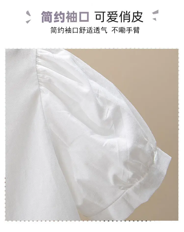 Girls White Collar Shirt Short Sleeve Cotton Summer Wear — feature 6