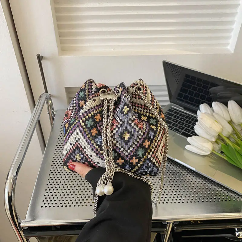 Women's Blue White Chain Crossbody Bag 2023 Spring Summer - Image 8