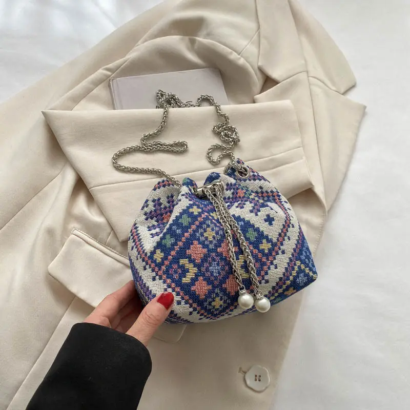 Women's Blue White Chain Crossbody Bag 2023 Spring Summer - Image 4