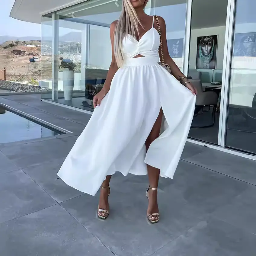 2023 New Fashion Women's Pink Sling Dress with High Slit - Image 13