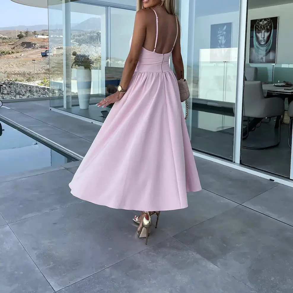 2023 New Fashion Women's Pink Sling Dress with High Slit - Image 15