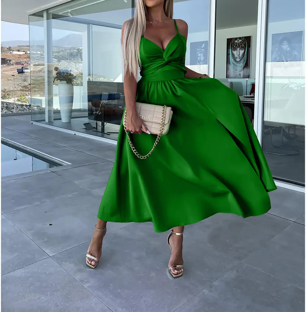 2023 New Fashion Women's Pink Sling Dress with High Slit — feature 14