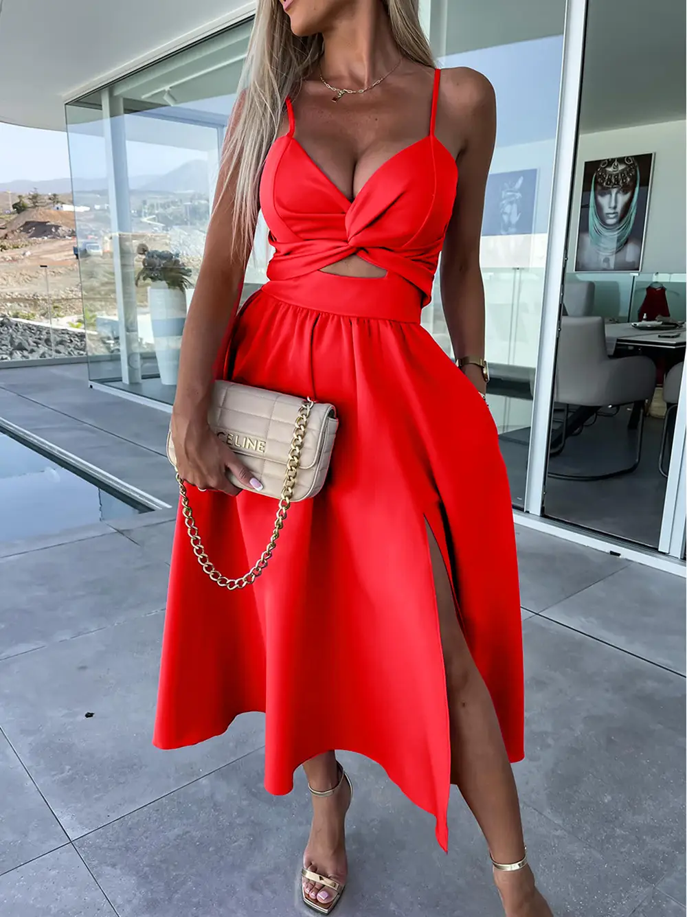 2023 New Fashion Women's Pink Sling Dress with High Slit — feature 16
