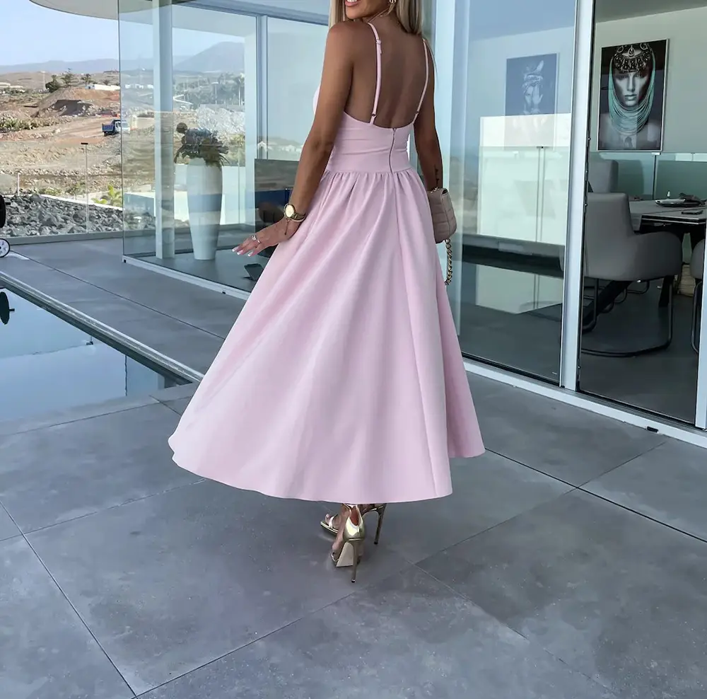 2023 New Fashion Women's Pink Sling Dress with High Slit — feature 4