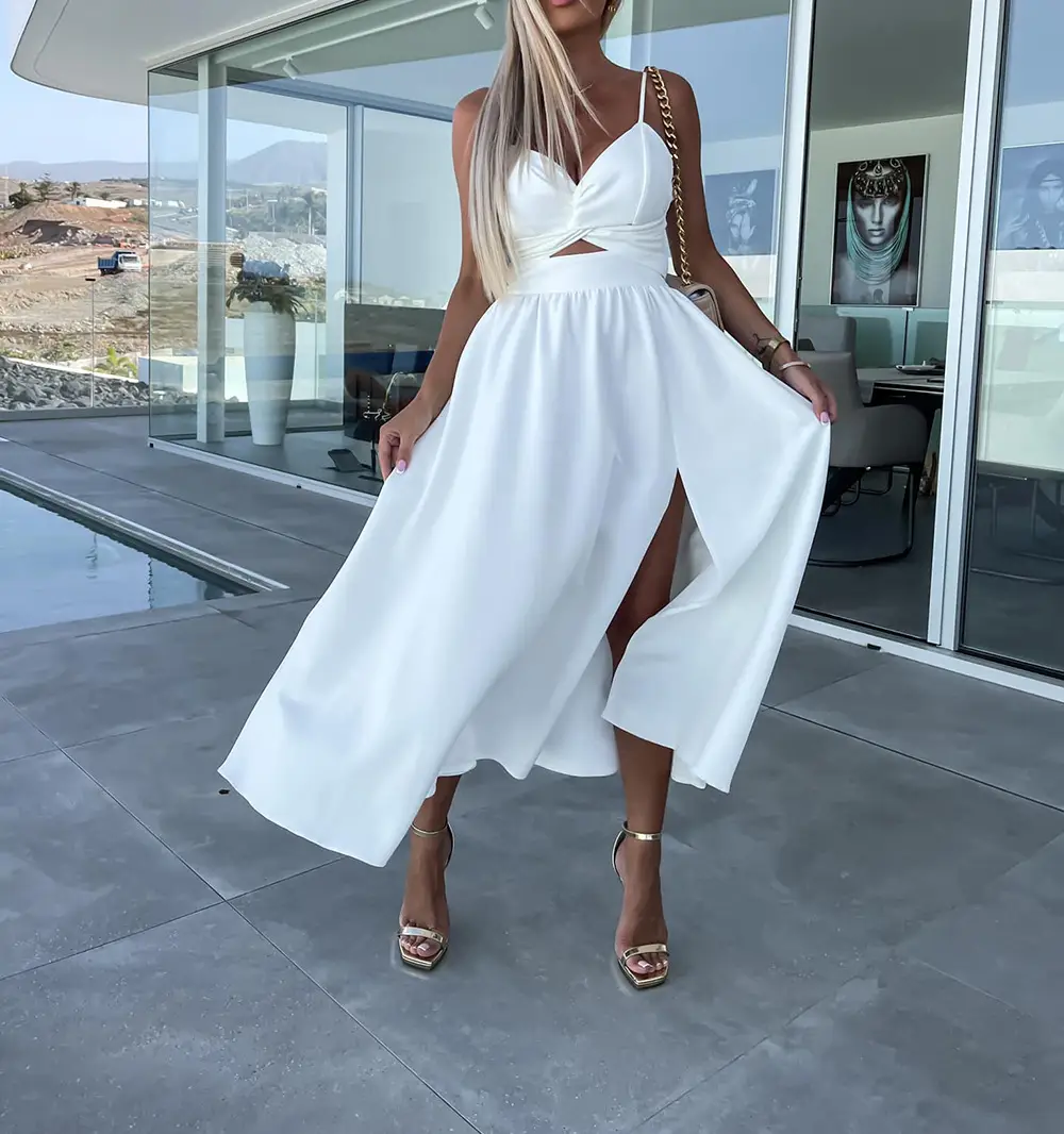 2023 New Fashion Women's Pink Sling Dress with High Slit — feature 5