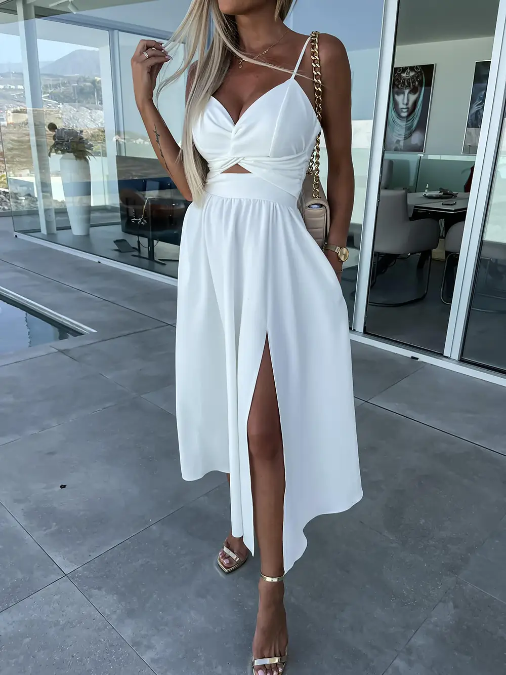 2023 New Fashion Women's Pink Sling Dress with High Slit — feature 6
