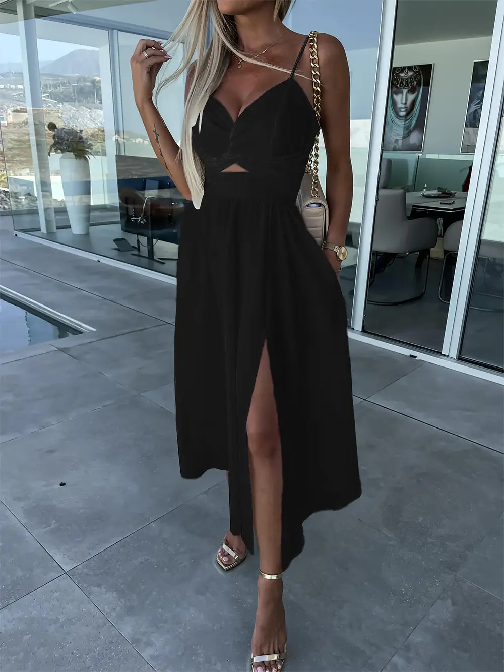 2023 New Fashion Women's Pink Sling Dress with High Slit - Image 5