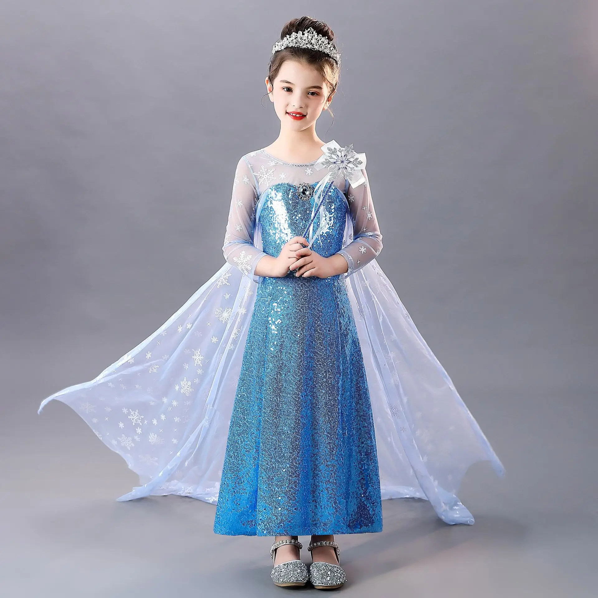 Aisha Princess Dress Blue Frozen Girls Western Style — feature 3