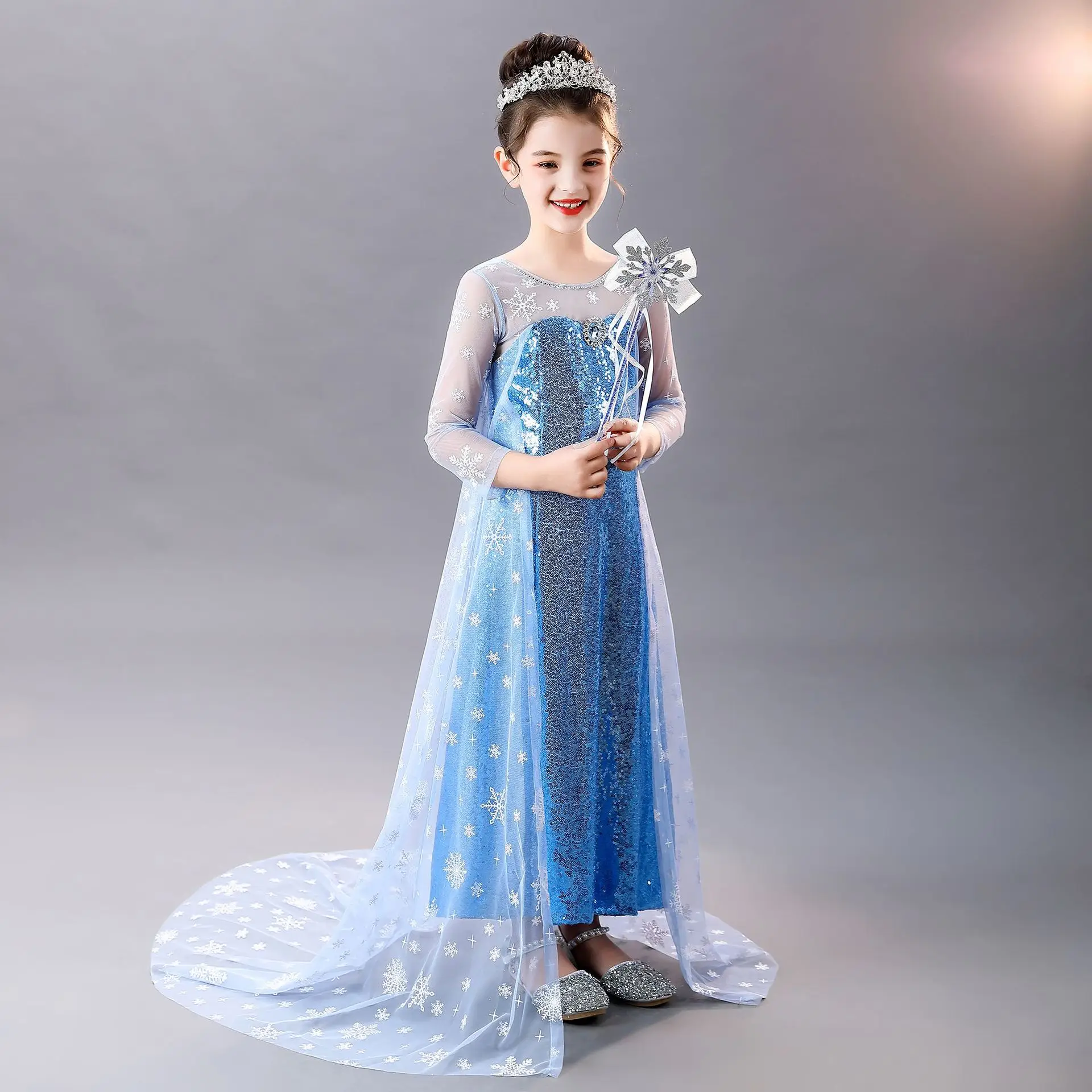 Aisha Princess Dress Blue Frozen Girls Western Style — feature 5
